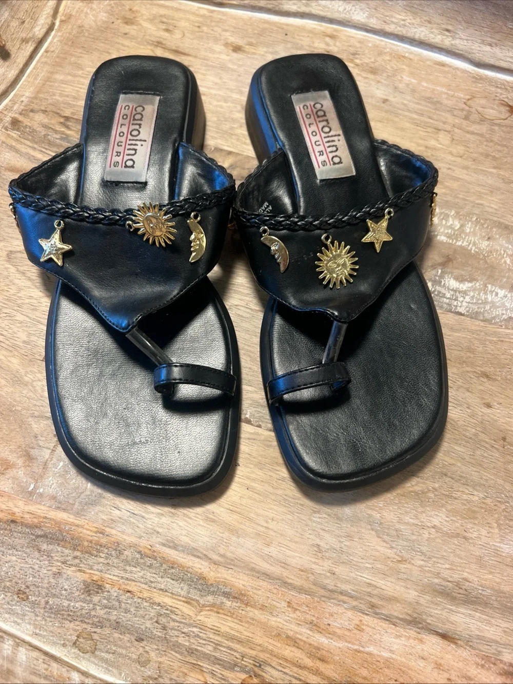 Carolina Sun & Star Black Girls' Embellished Thong Sandals
